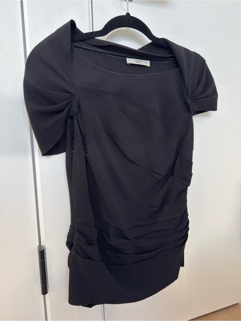 Prada Black Ruched Stretch Top Made in Italy Size 46